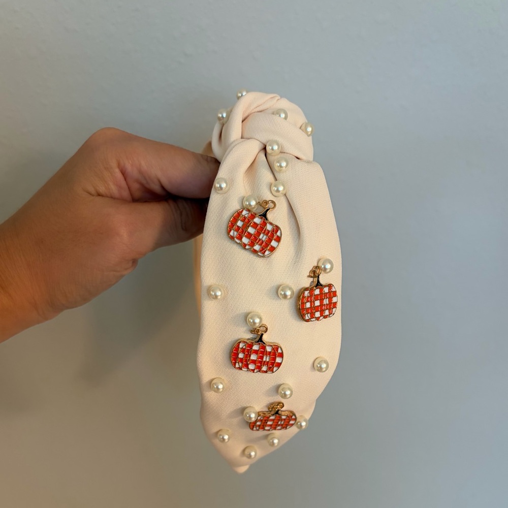 Fall Headband with Pearls and Pumpkins - NWOT